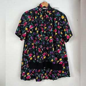Vintage Alfred Dunner Black & Multicolour Floral AOP Matching Skirt & Blouse 10